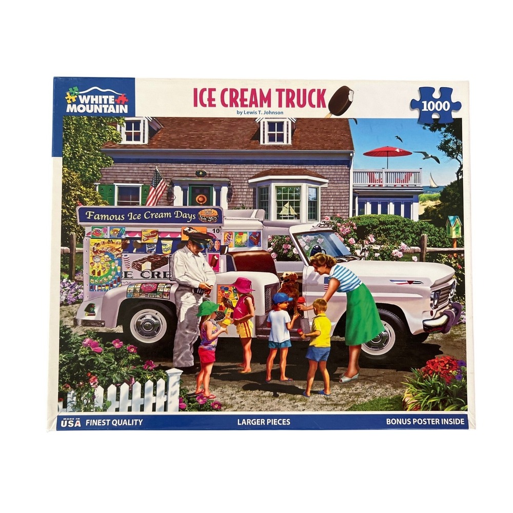 White Mountain Ice Cream Truck 1000 Piece Jigsaw Puzzle Lewis T Johnson Complete